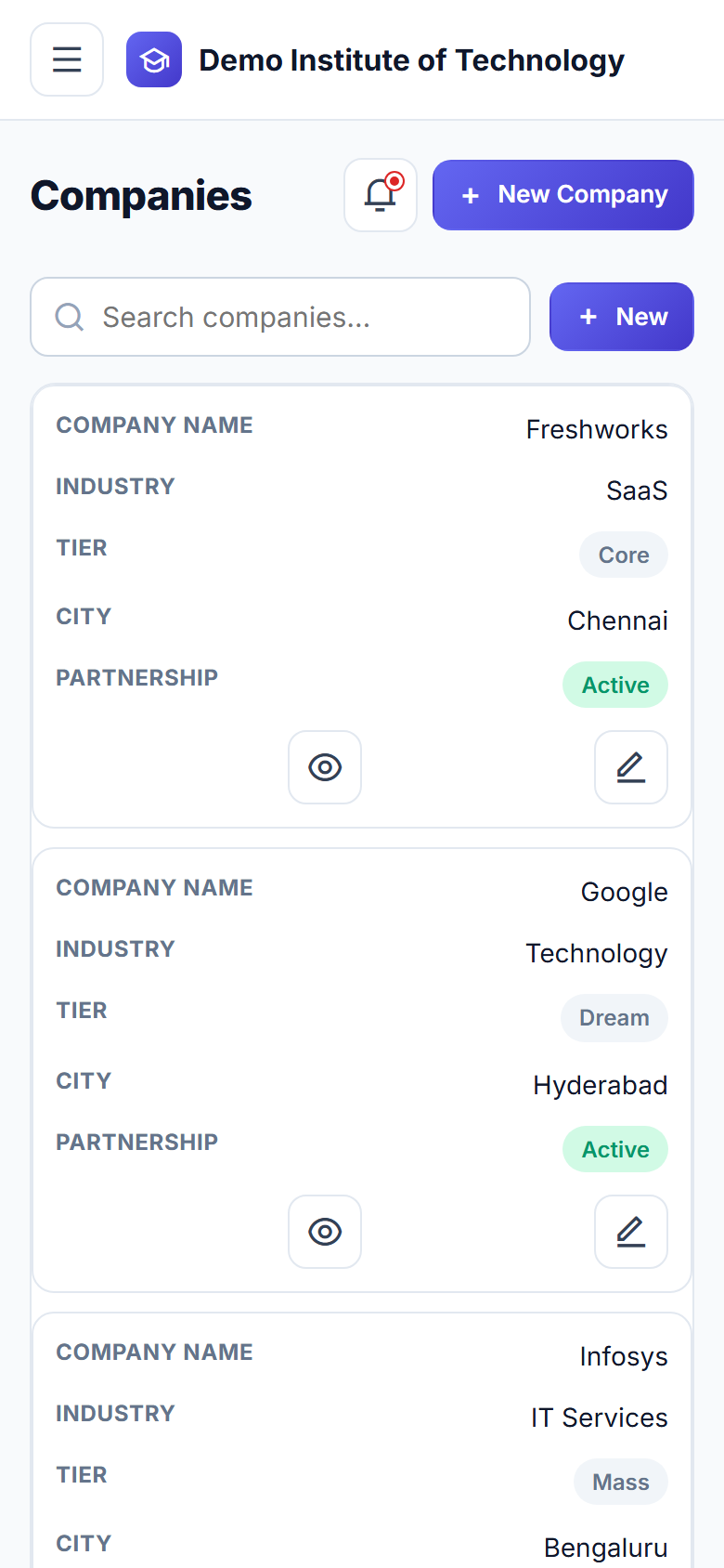 Campus Placement Management Software screenshot