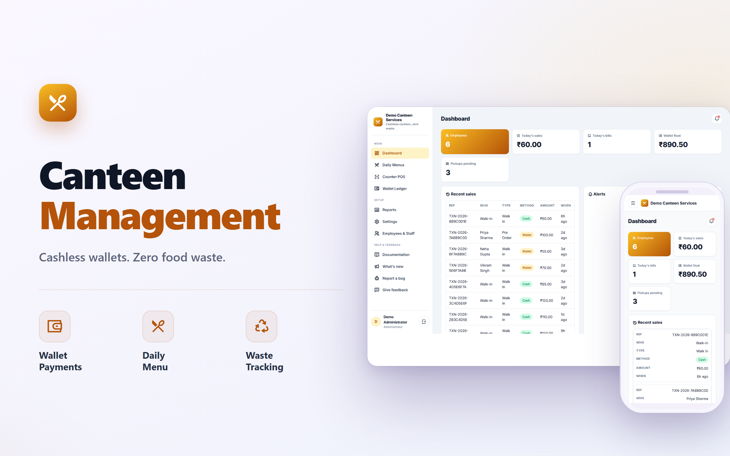 Canteen Management, Cashless Wallet and Pre-Order Software