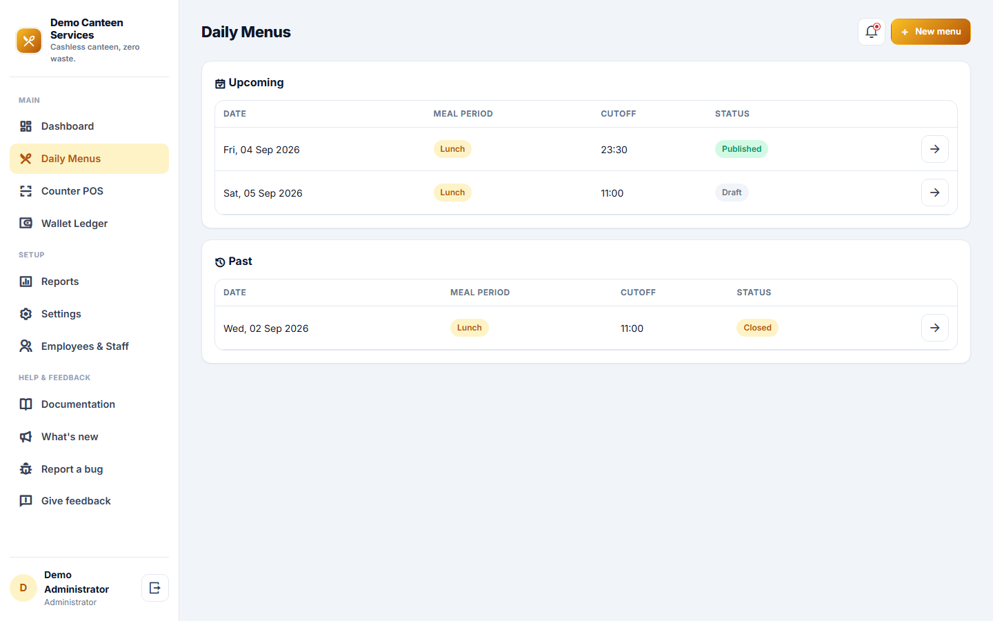 Canteen Management, Cashless Wallet and Pre-Order Software screenshot