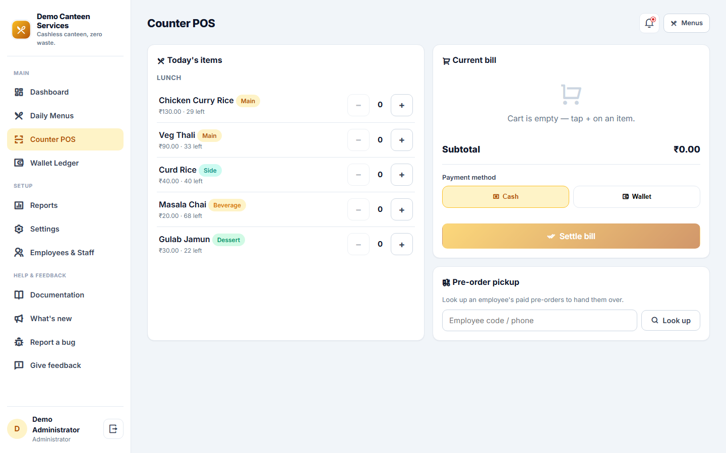 Canteen Management, Cashless Wallet and Pre-Order Software screenshot