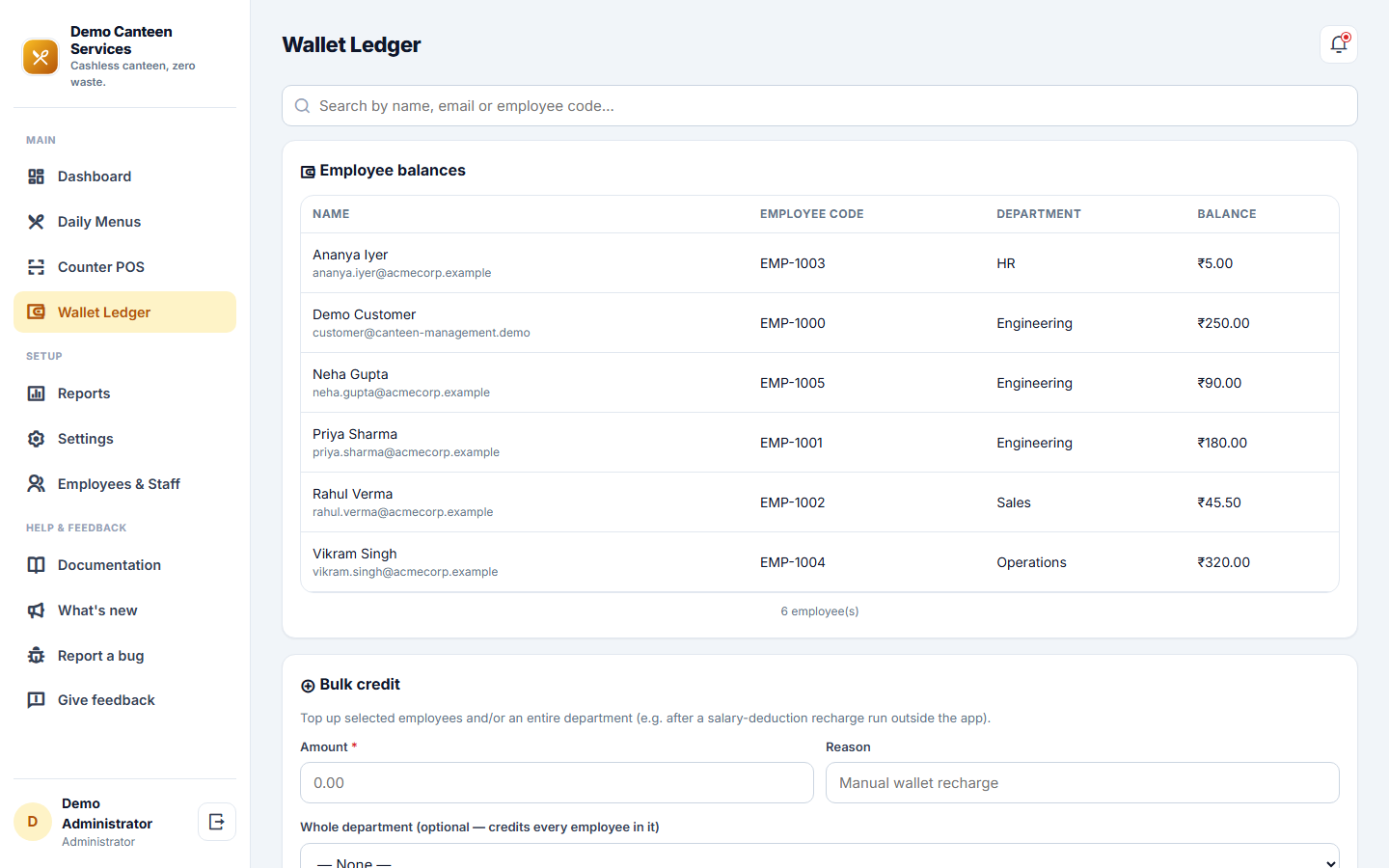 Canteen Management, Cashless Wallet and Pre-Order Software screenshot
