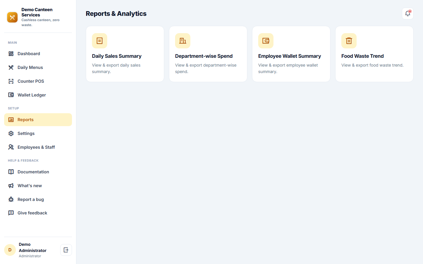 Canteen Management, Cashless Wallet and Pre-Order Software screenshot