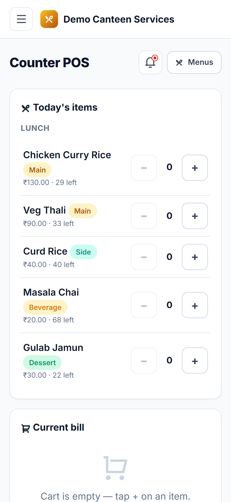 Canteen Management, Cashless Wallet and Pre-Order Software screenshot