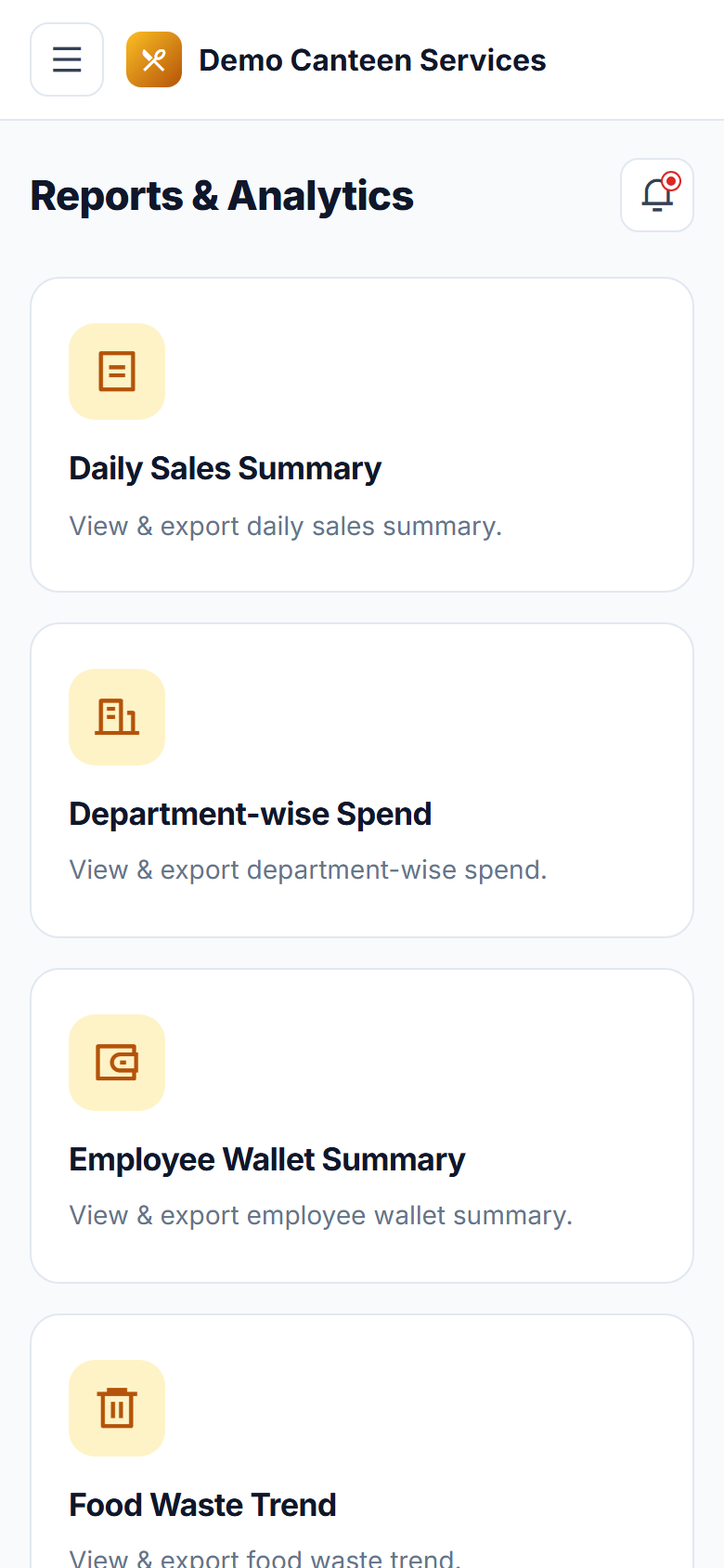 Canteen Management, Cashless Wallet and Pre-Order Software screenshot