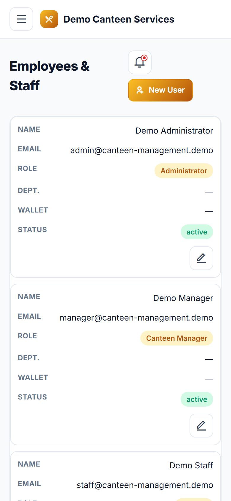 Canteen Management, Cashless Wallet and Pre-Order Software screenshot