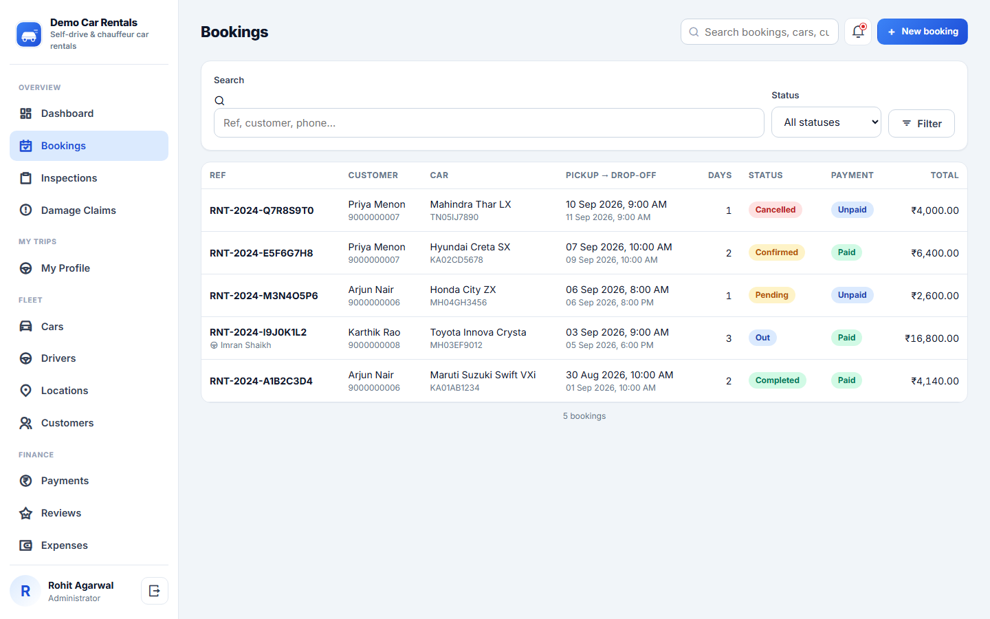 Car Rental Booking and Fleet Management Software screenshot