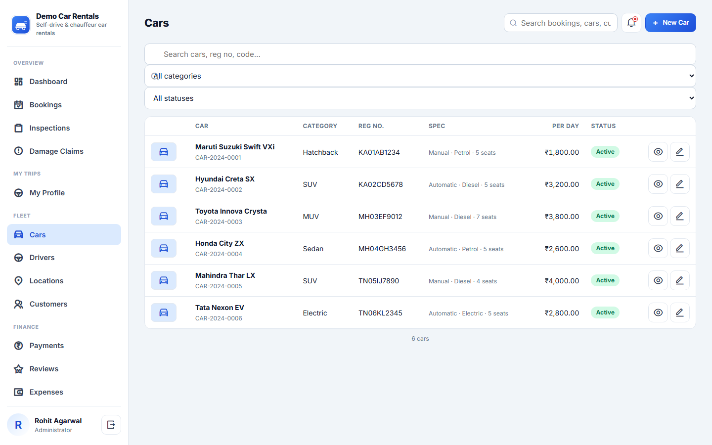 Car Rental Booking and Fleet Management Software screenshot