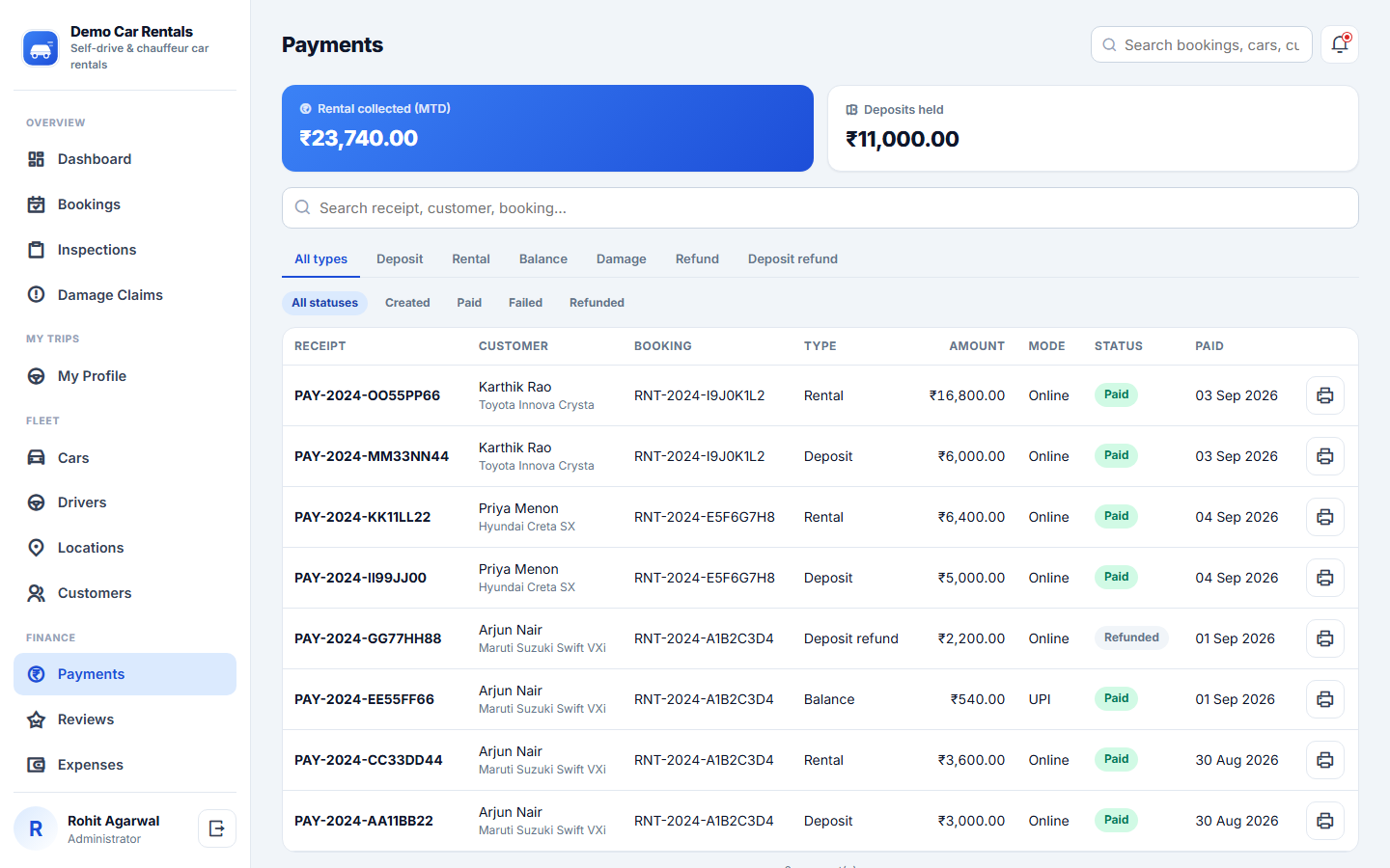 Car Rental Booking and Fleet Management Software screenshot