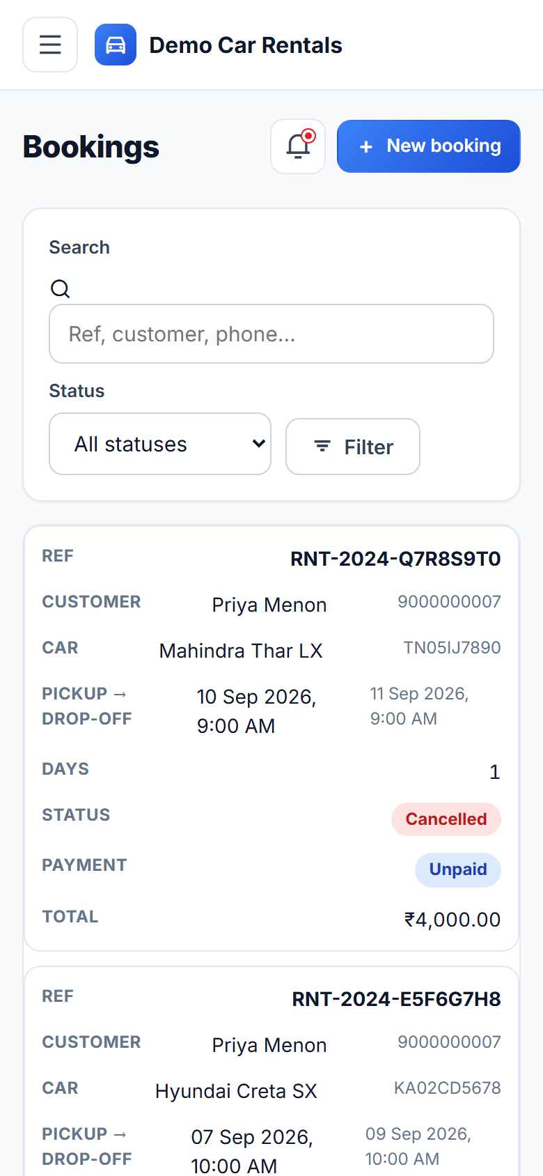 Car Rental Booking and Fleet Management Software screenshot