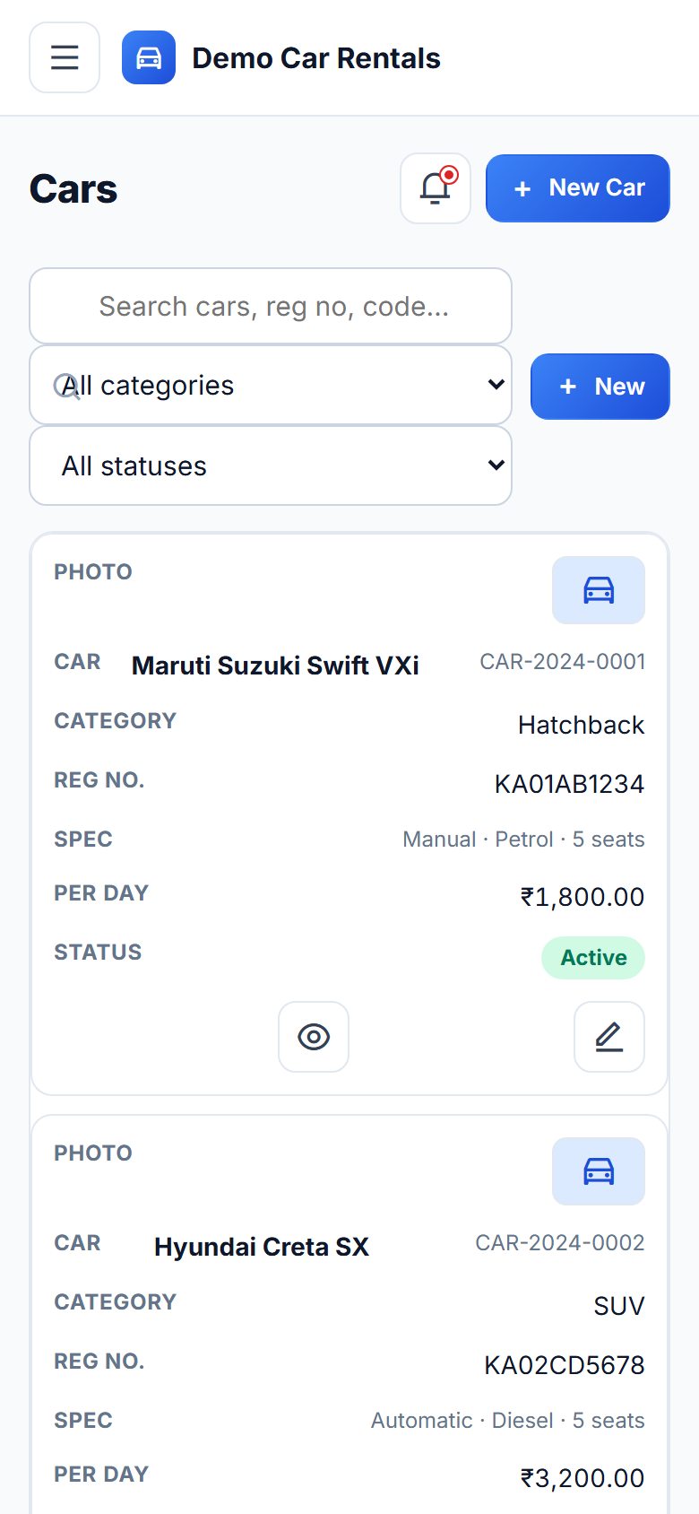 Car Rental Booking and Fleet Management Software screenshot