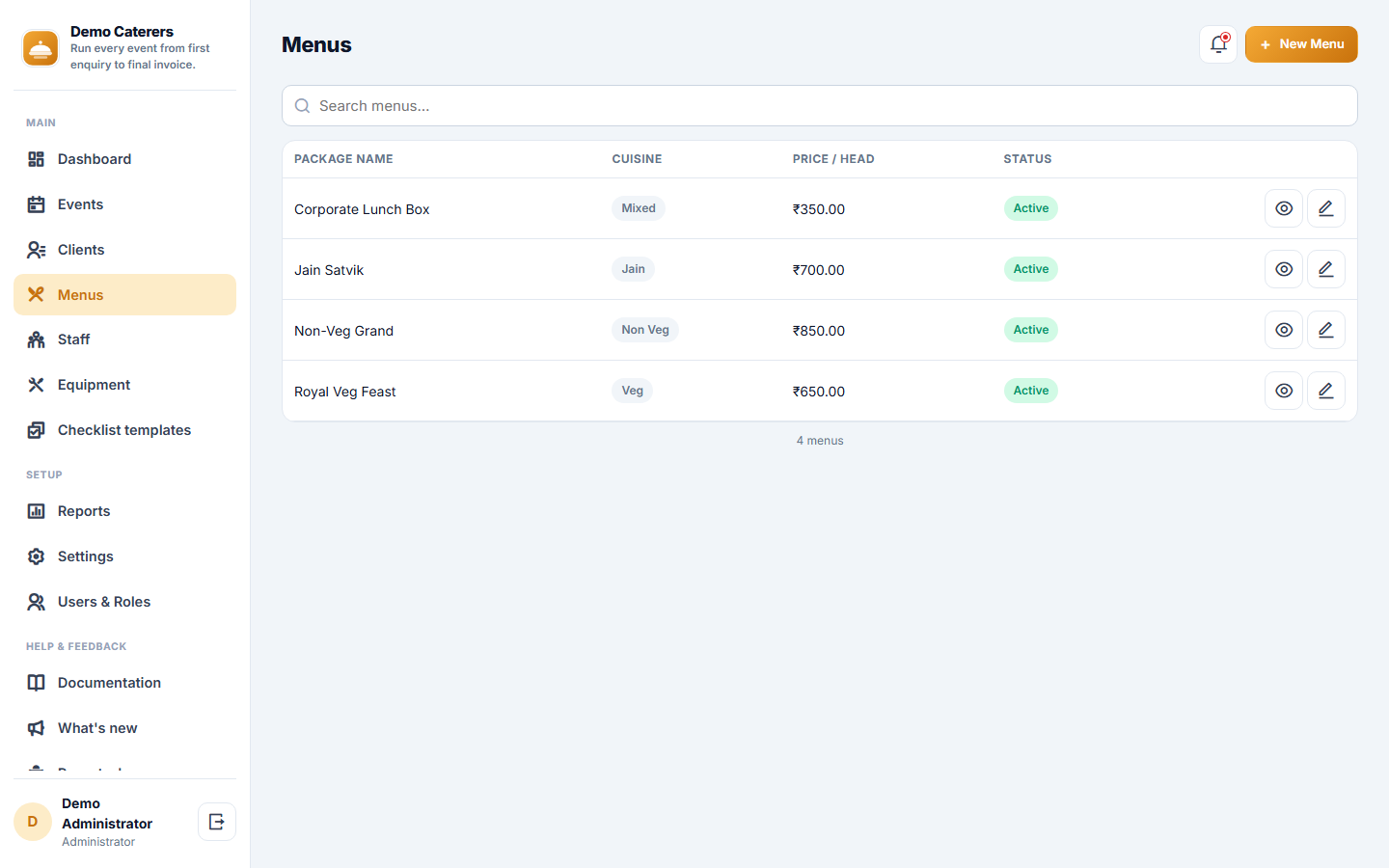 Catering Order & Event Management Software screenshot