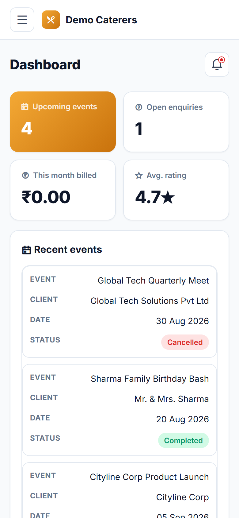 Catering Order & Event Management Software screenshot