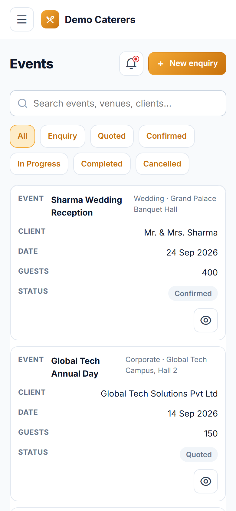 Catering Order & Event Management Software screenshot
