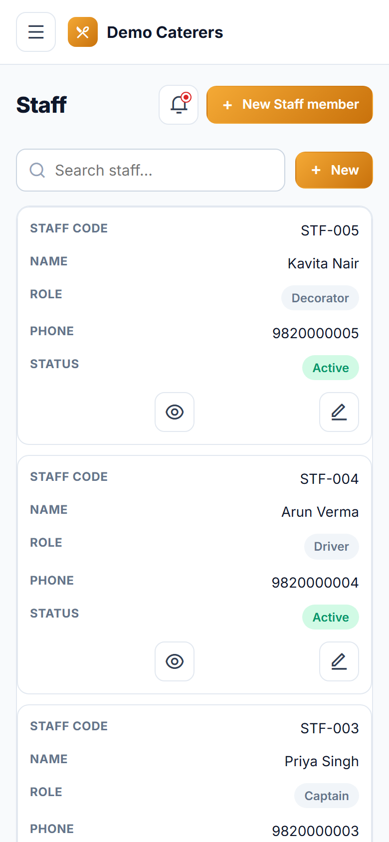 Catering Order & Event Management Software screenshot