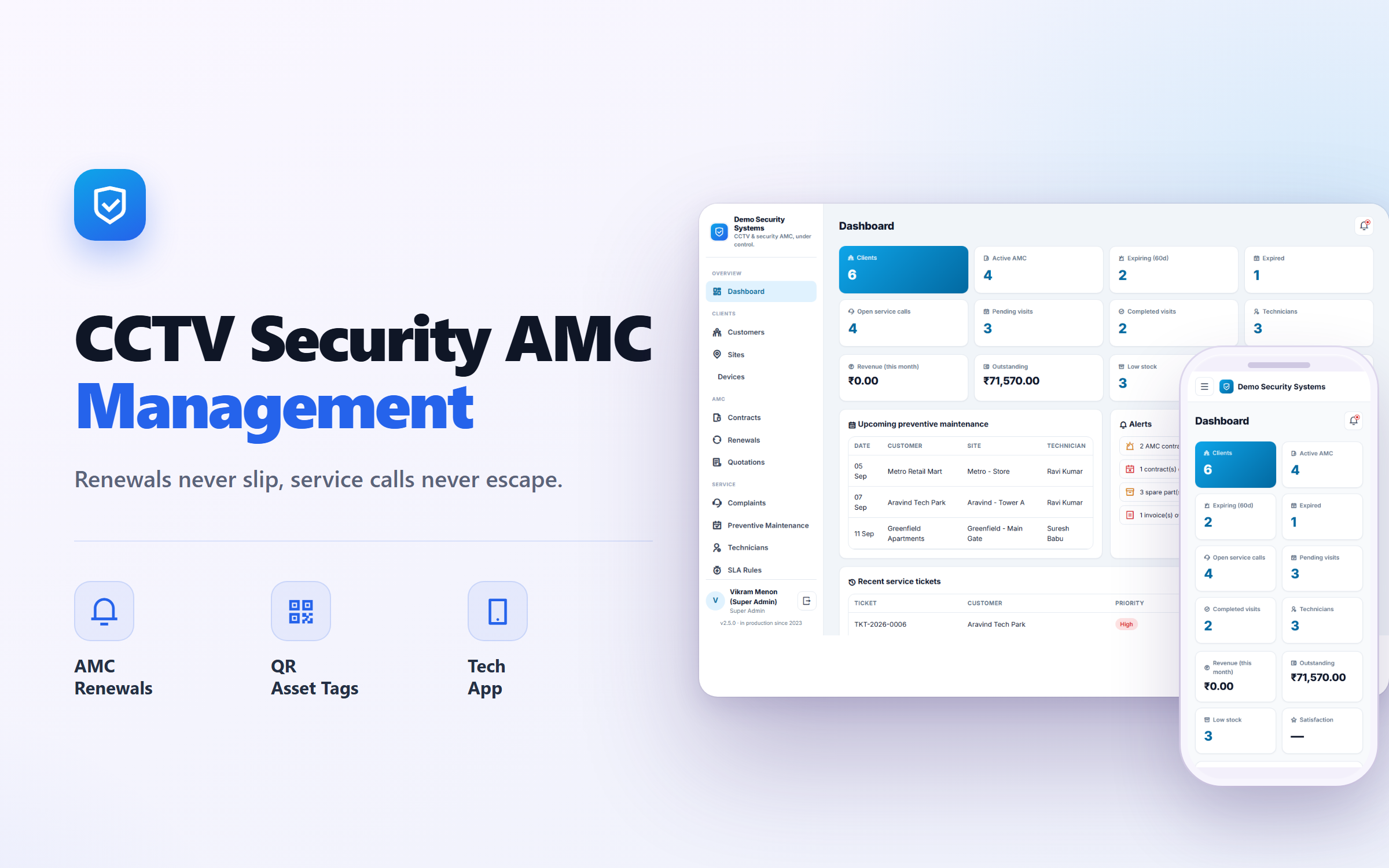 CCTV & Security AMC Management Software