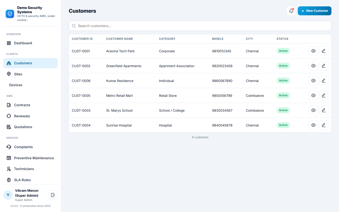 CCTV & Security AMC Management Software screenshot
