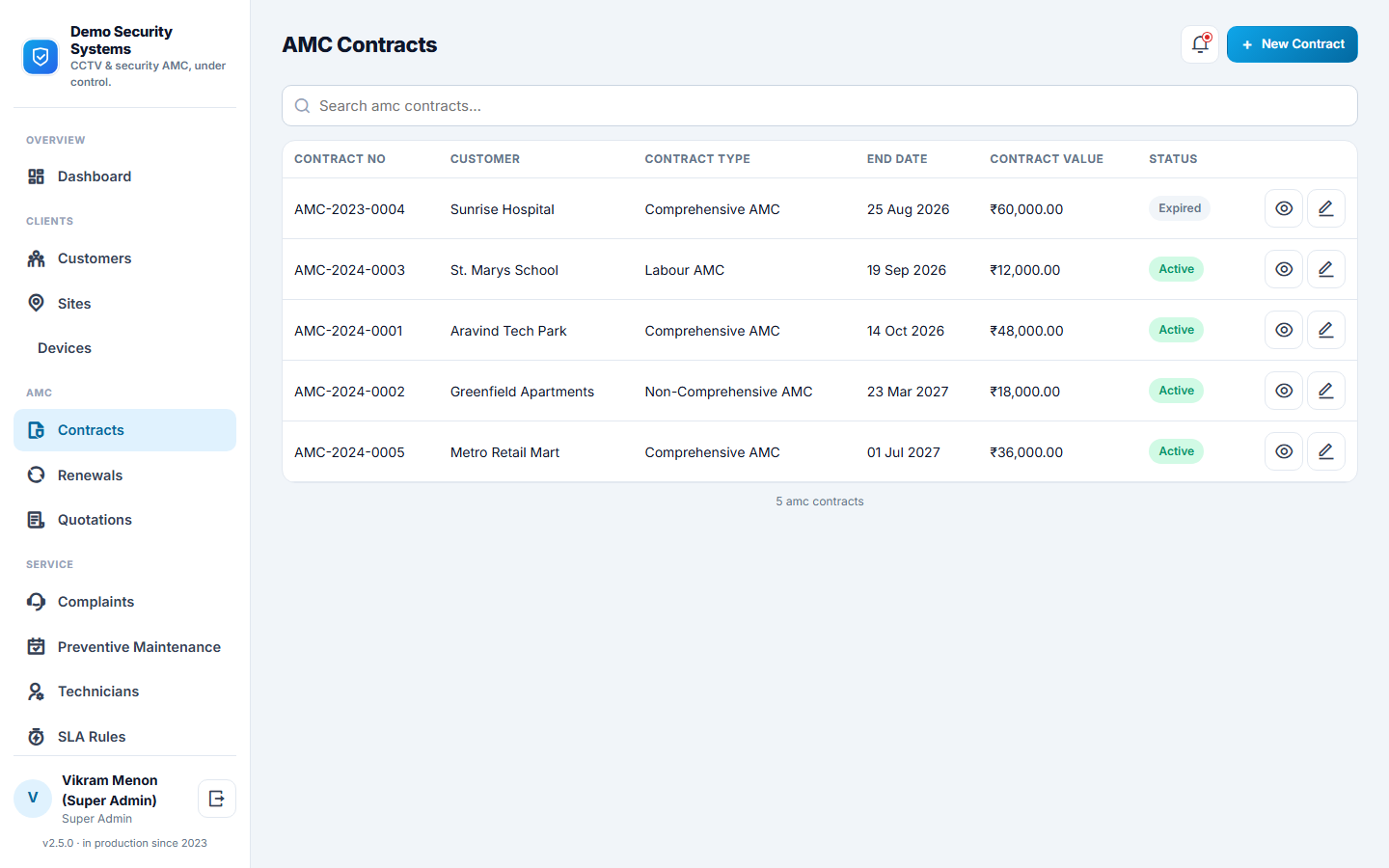 CCTV & Security AMC Management Software screenshot