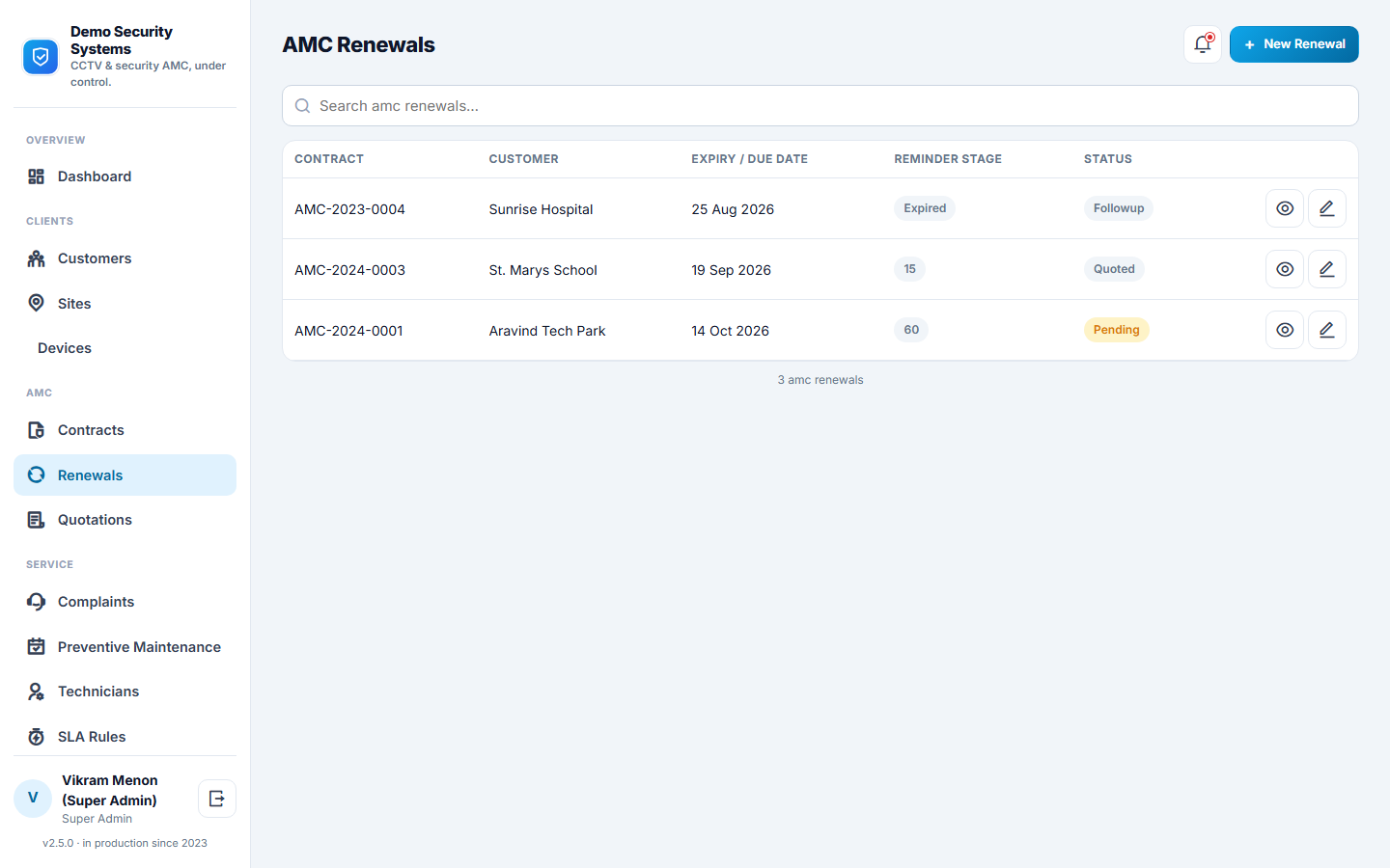 CCTV & Security AMC Management Software screenshot