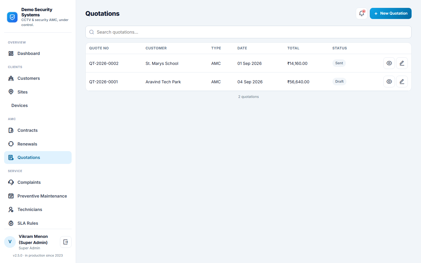 CCTV & Security AMC Management Software screenshot