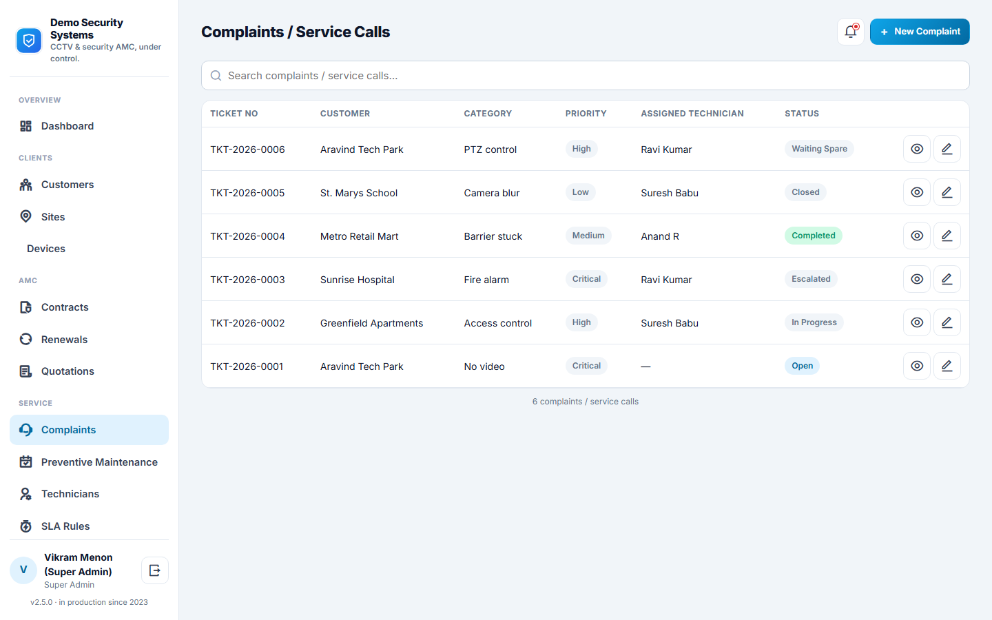 CCTV & Security AMC Management Software screenshot