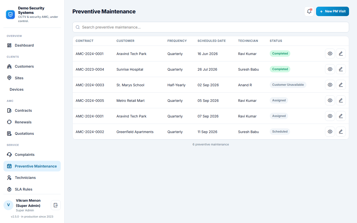 CCTV & Security AMC Management Software screenshot