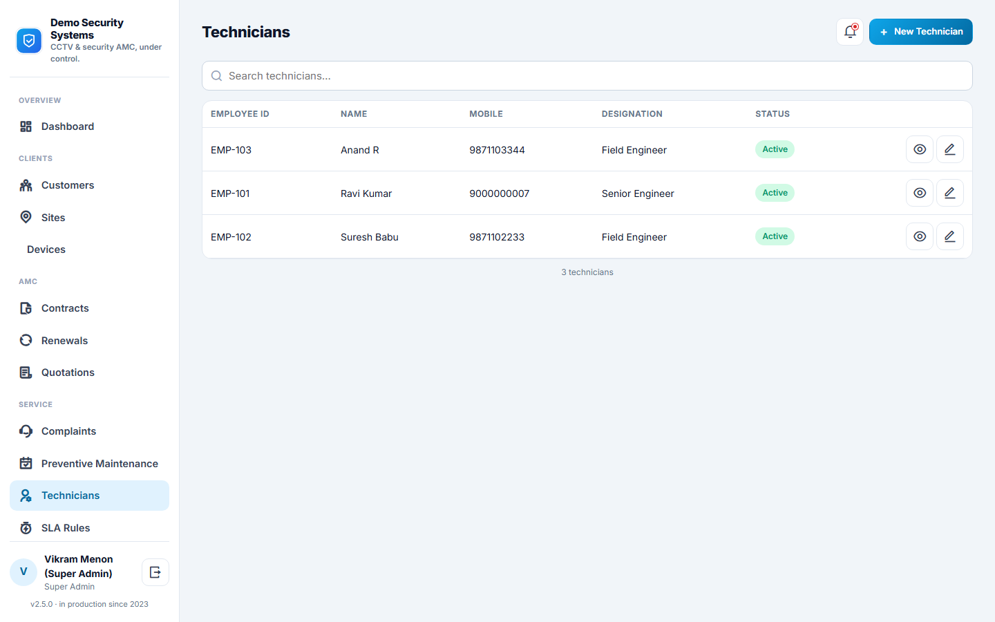 CCTV & Security AMC Management Software screenshot