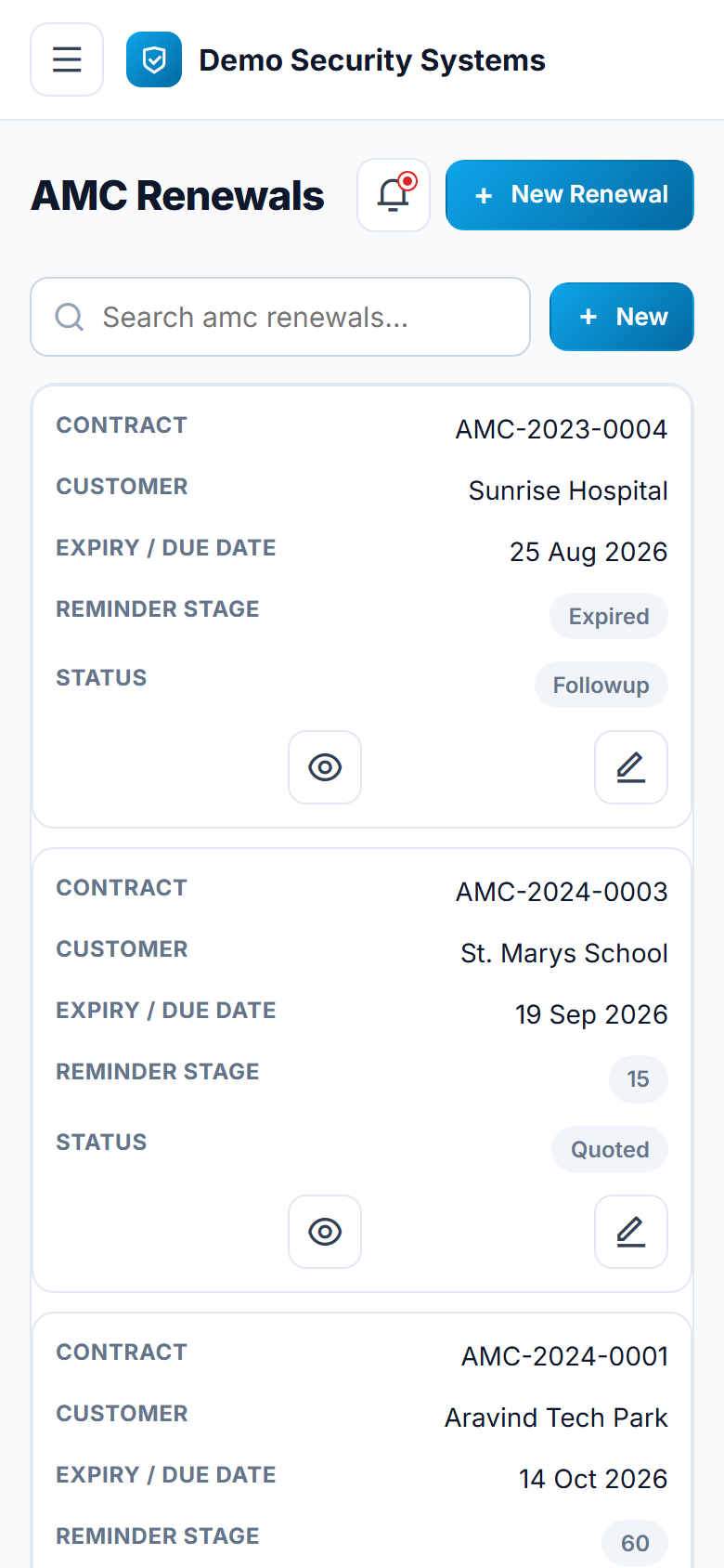 CCTV & Security AMC Management Software screenshot