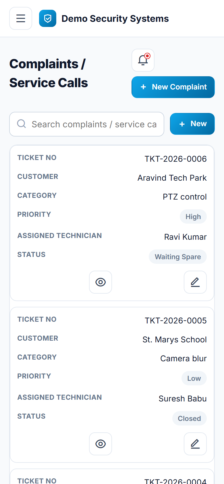 CCTV & Security AMC Management Software screenshot