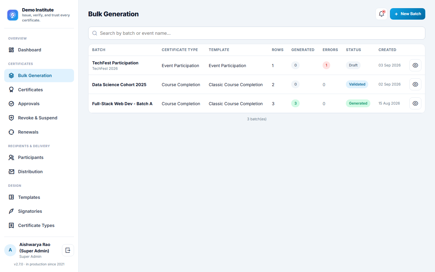 Certificate Generation & Verification Software screenshot