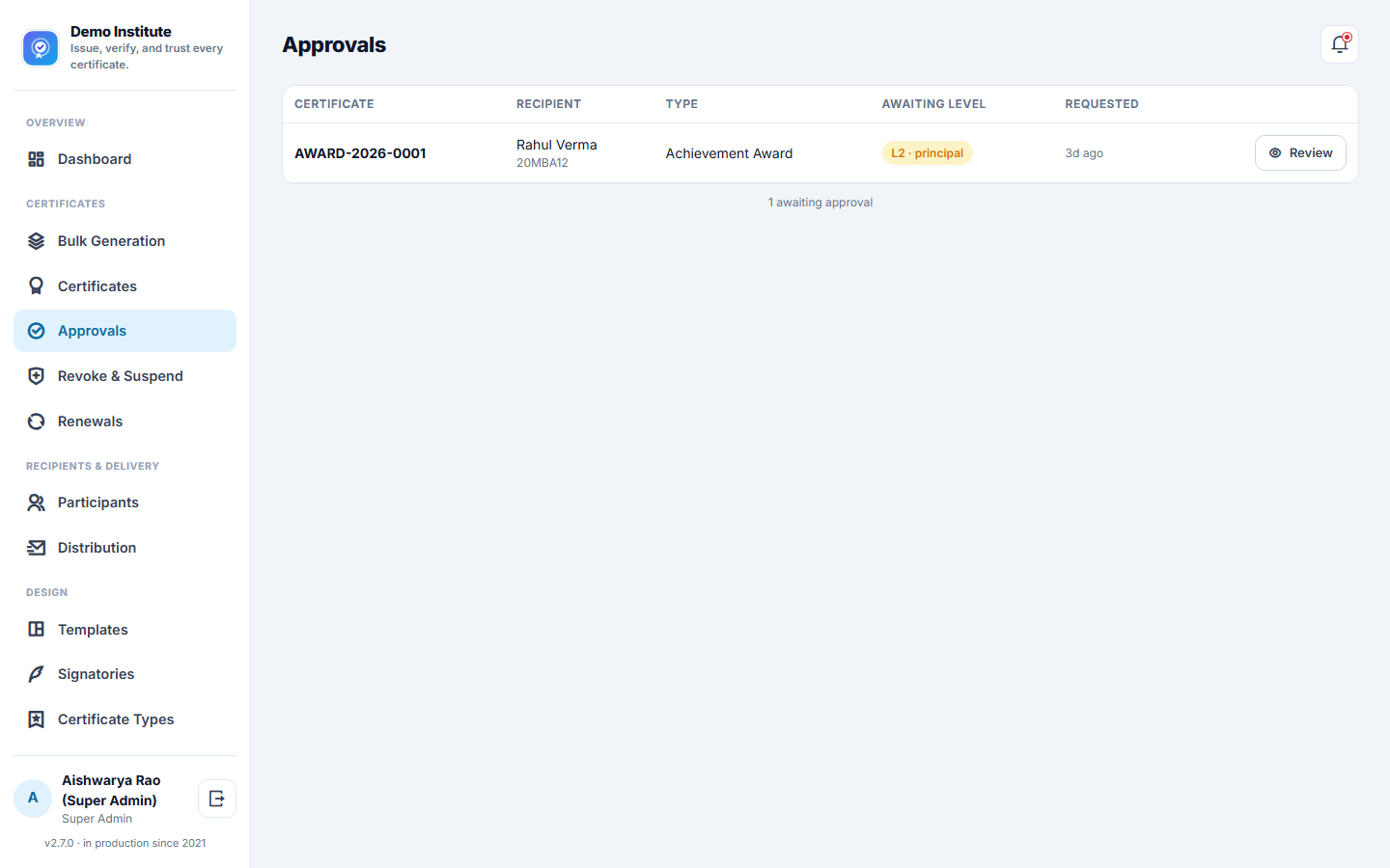 Certificate Generation & Verification Software screenshot
