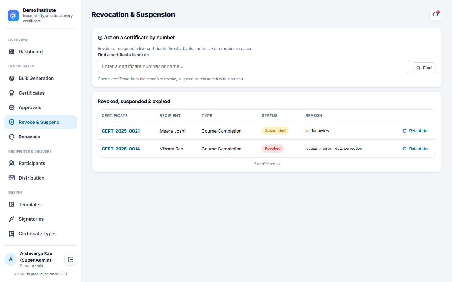 Certificate Generation & Verification Software screenshot