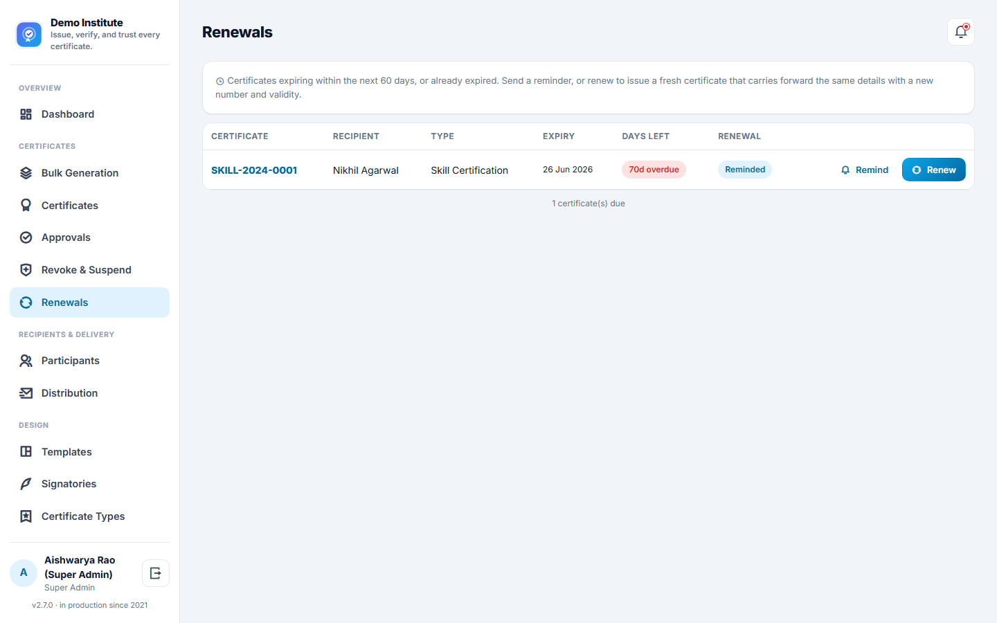 Certificate Generation & Verification Software screenshot