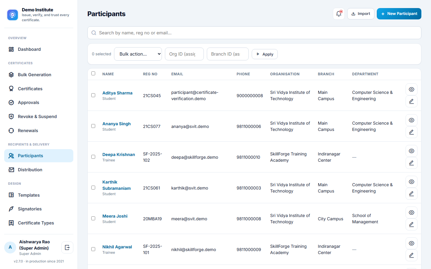 Certificate Generation & Verification Software screenshot