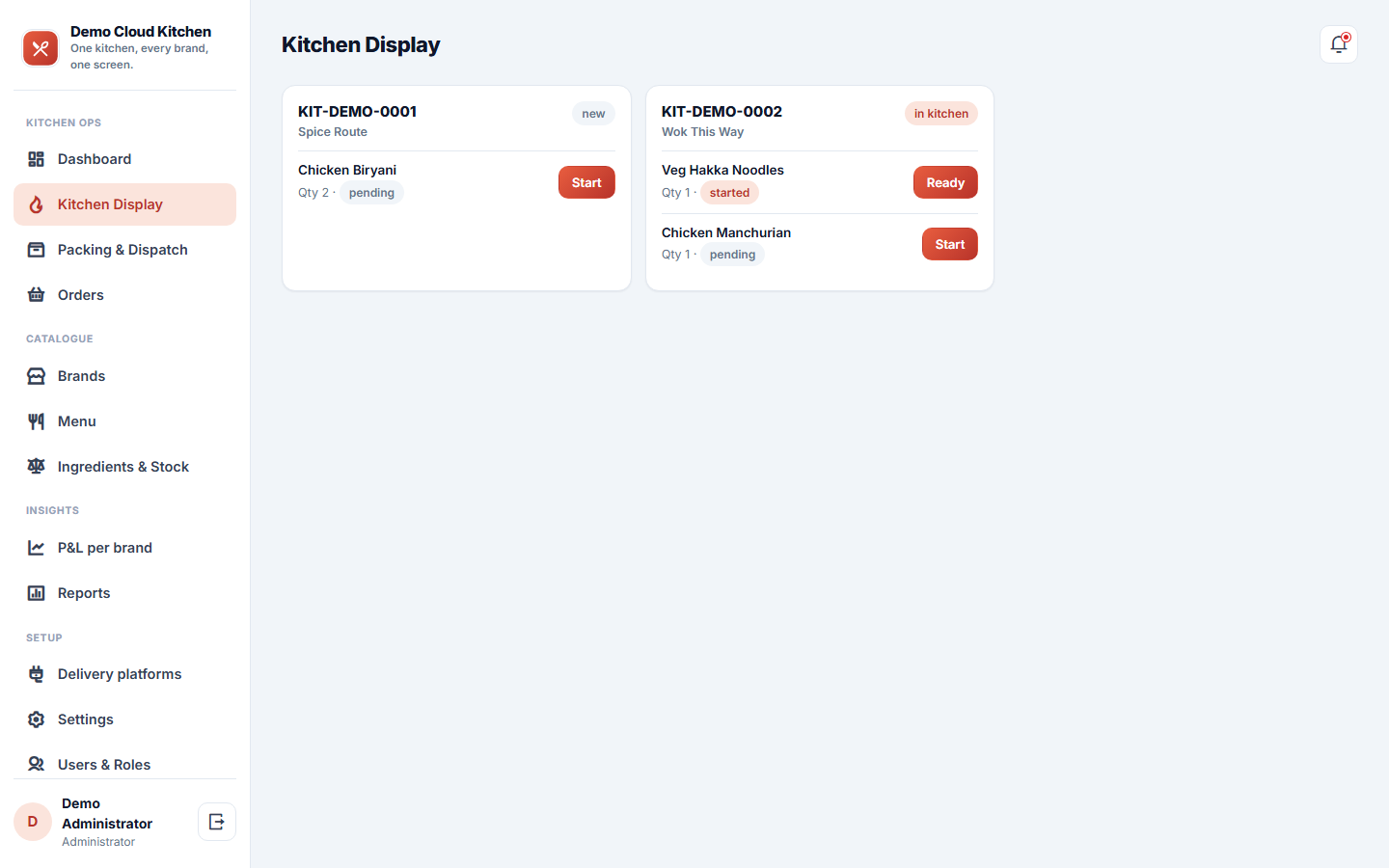 Cloud Kitchen & Multi-Brand Order Management Software screenshot