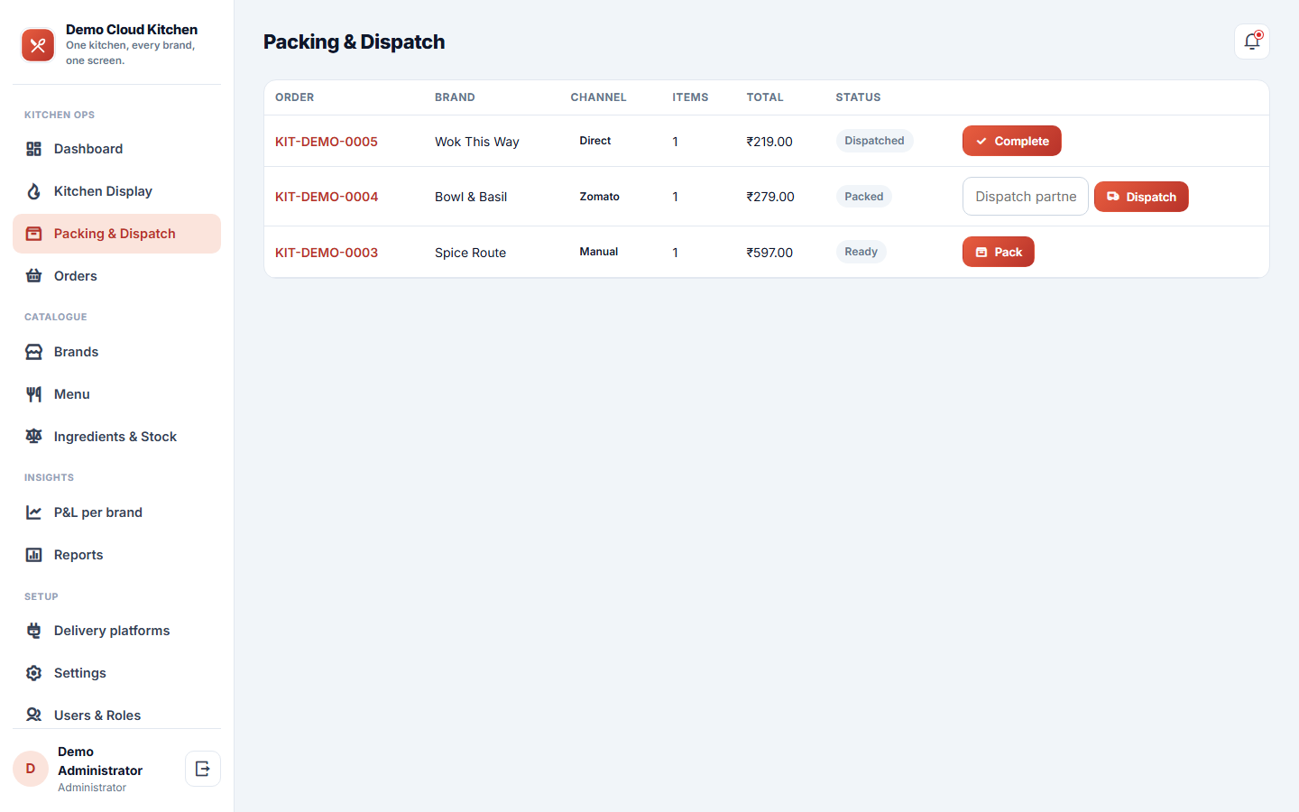 Cloud Kitchen & Multi-Brand Order Management Software screenshot