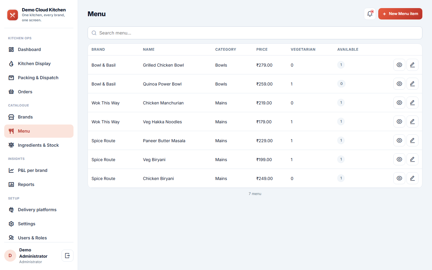 Cloud Kitchen & Multi-Brand Order Management Software screenshot