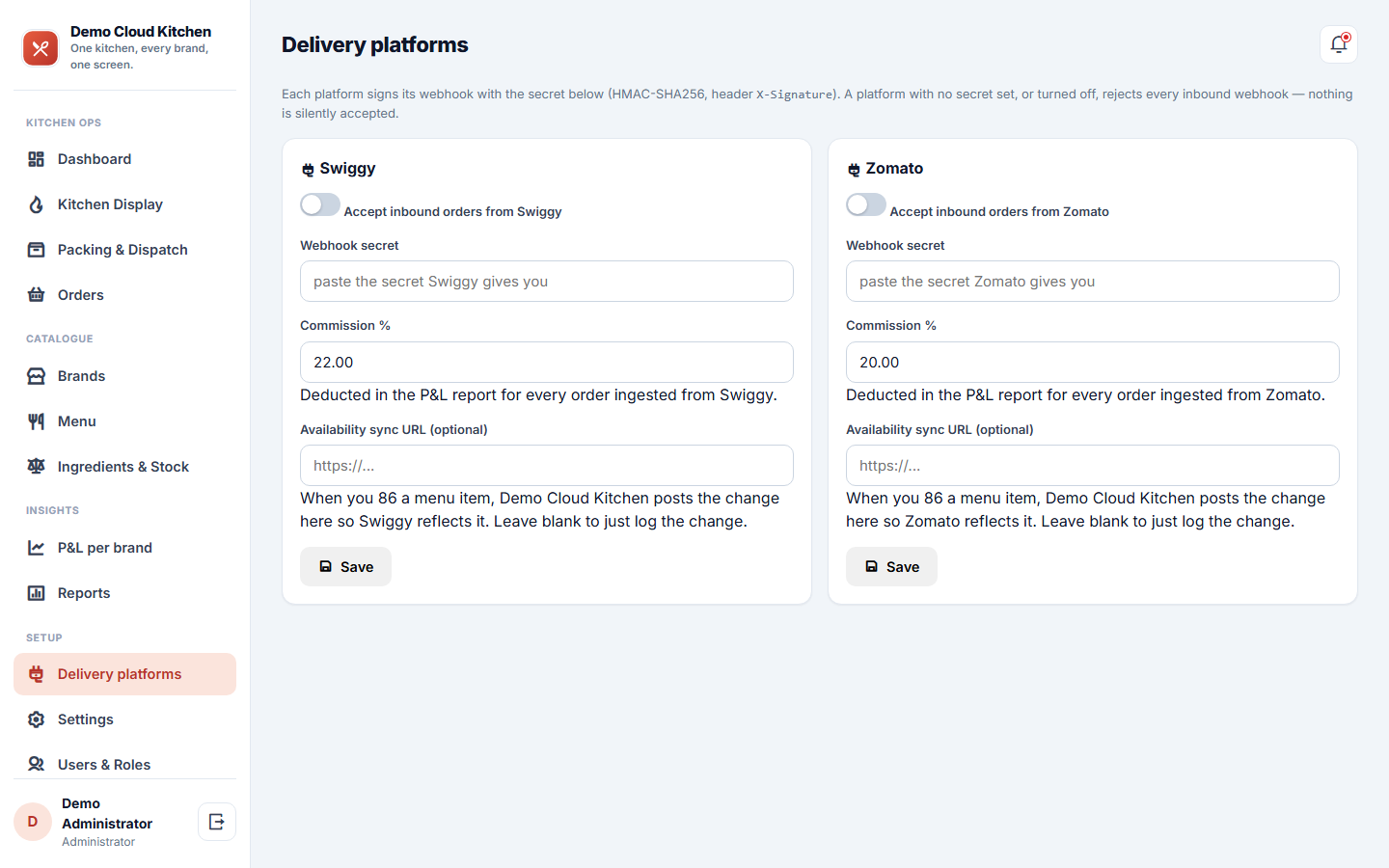 Cloud Kitchen & Multi-Brand Order Management Software screenshot