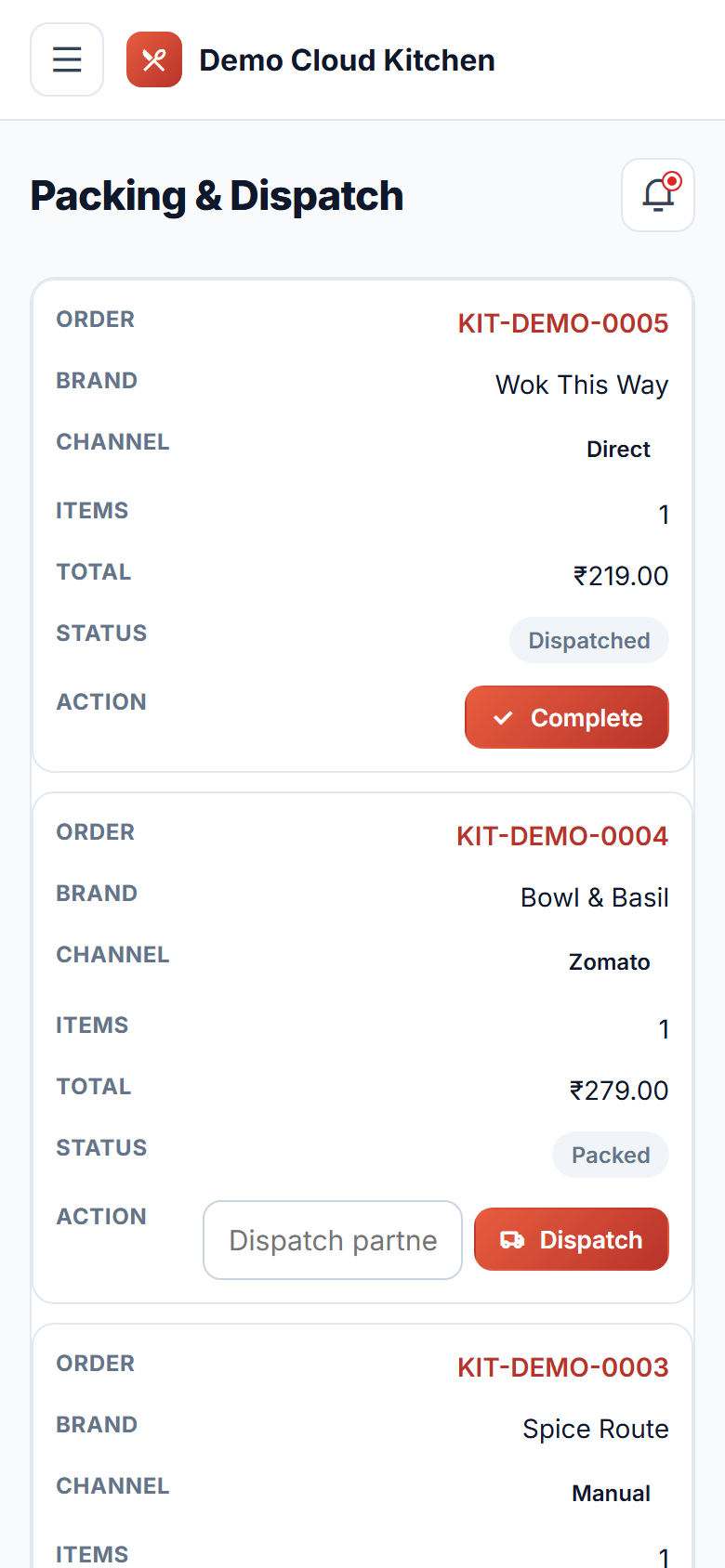 Cloud Kitchen & Multi-Brand Order Management Software screenshot