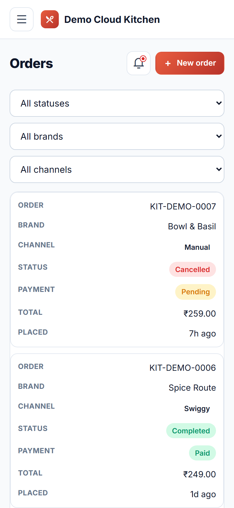 Cloud Kitchen & Multi-Brand Order Management Software screenshot