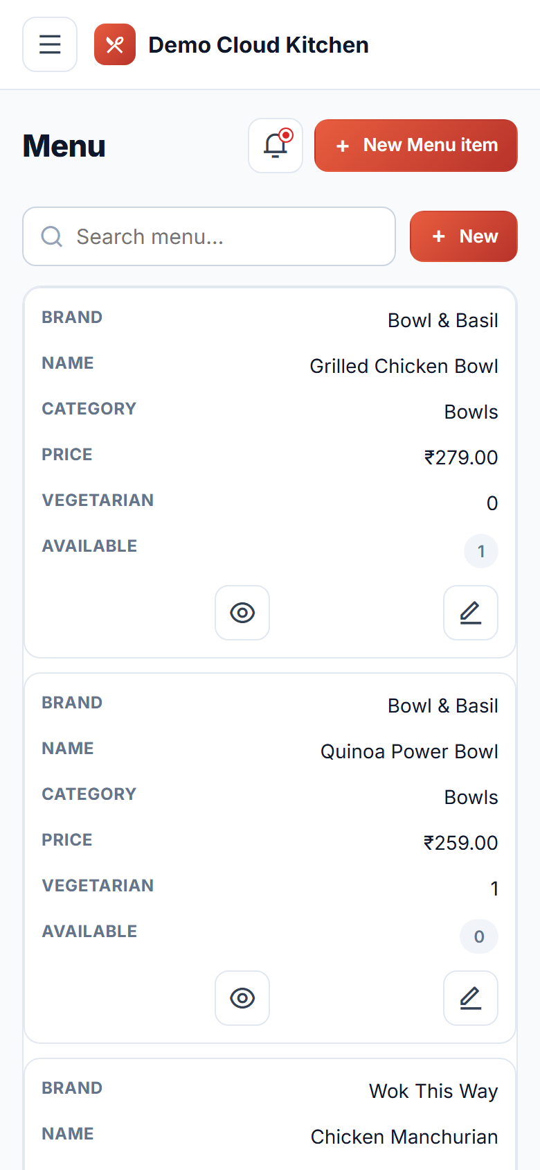 Cloud Kitchen & Multi-Brand Order Management Software screenshot