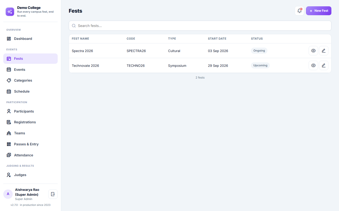 College Event & Fest Management Software screenshot