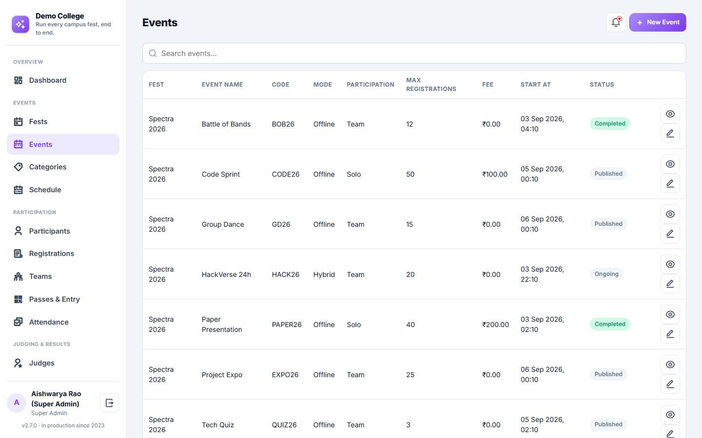 College Event & Fest Management Software screenshot