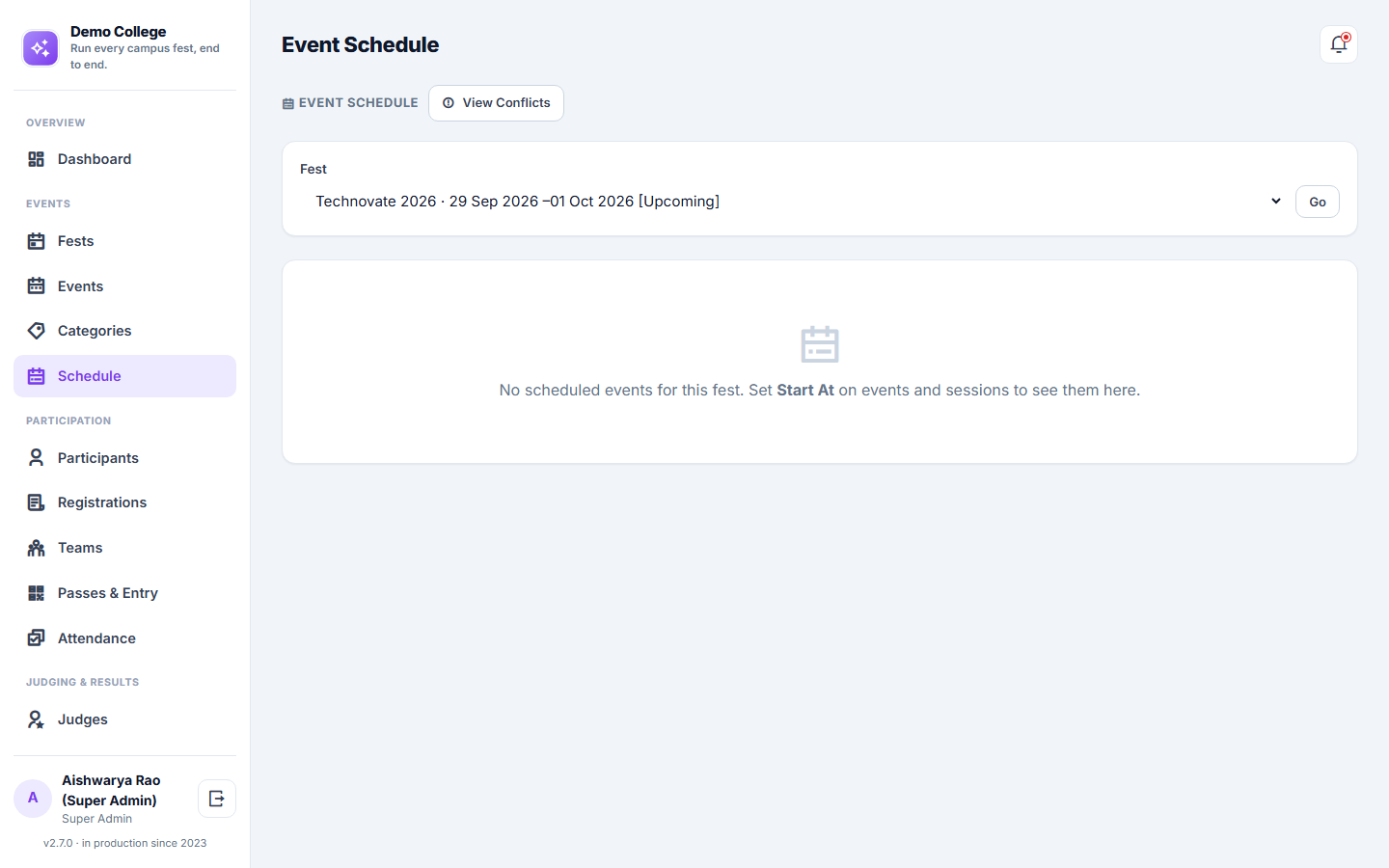 College Event & Fest Management Software screenshot
