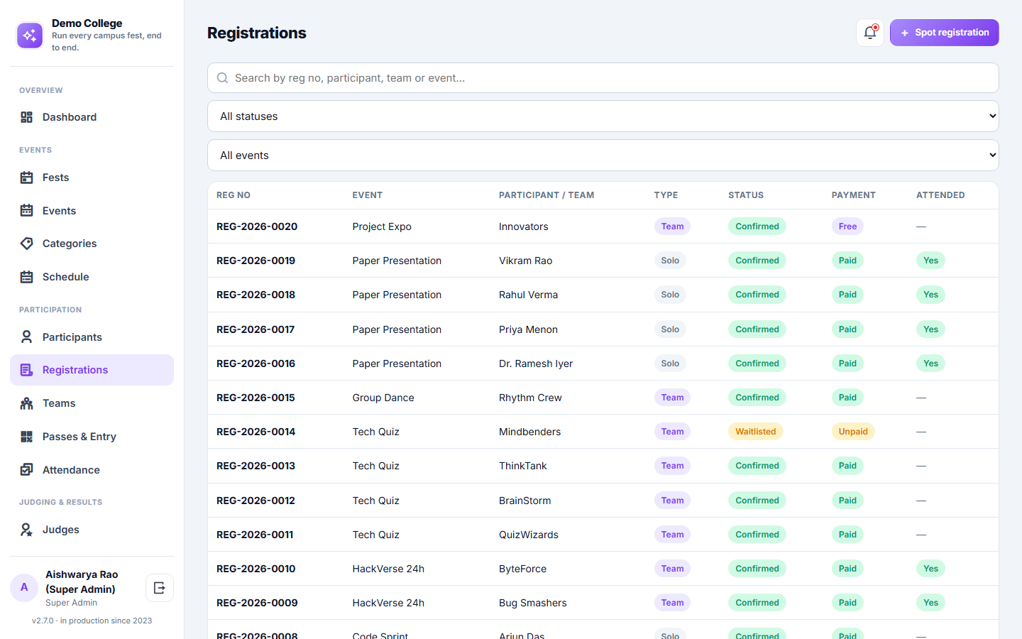 College Event & Fest Management Software screenshot