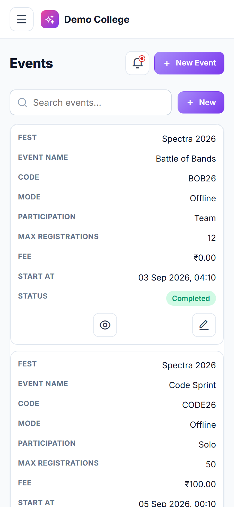 College Event & Fest Management Software screenshot