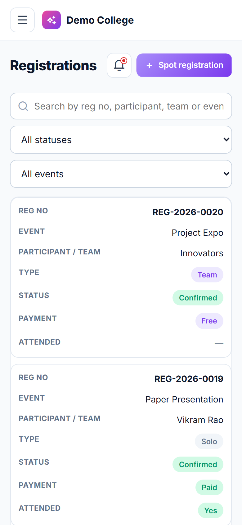 College Event & Fest Management Software screenshot