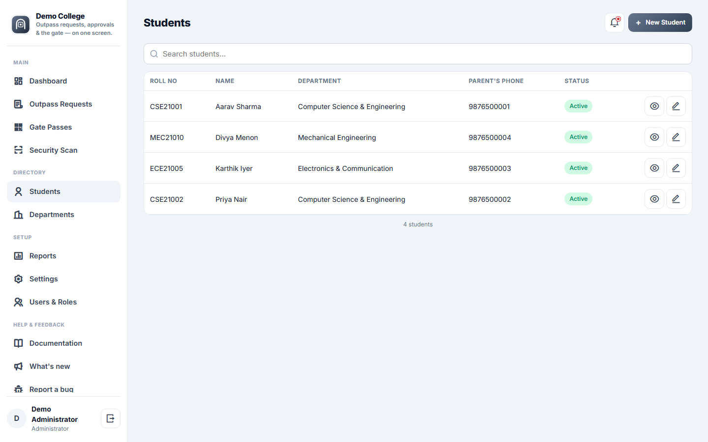 College Outpass & Gate Pass Management Software screenshot