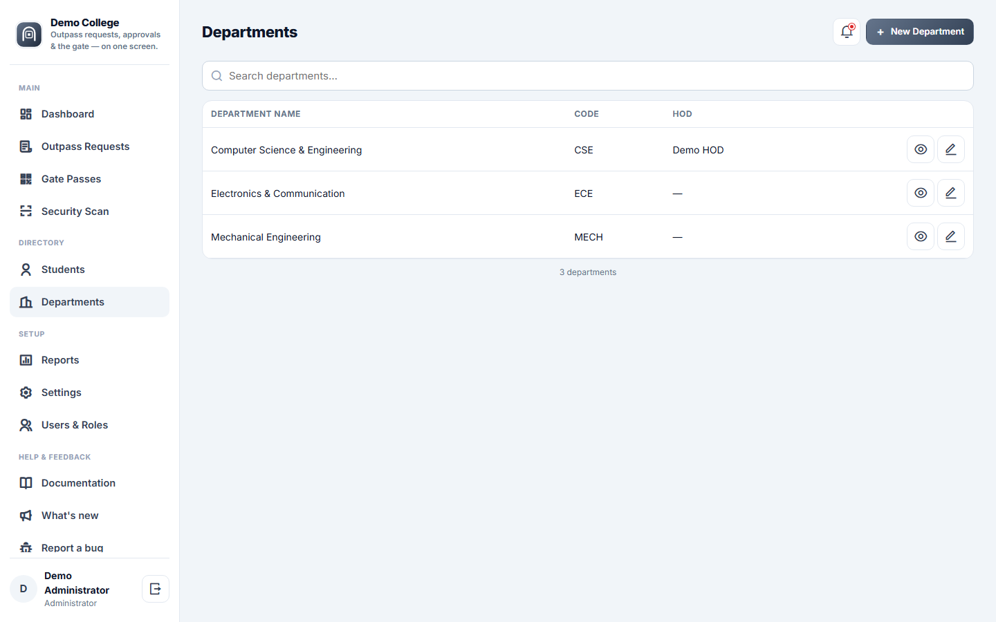 College Outpass & Gate Pass Management Software screenshot