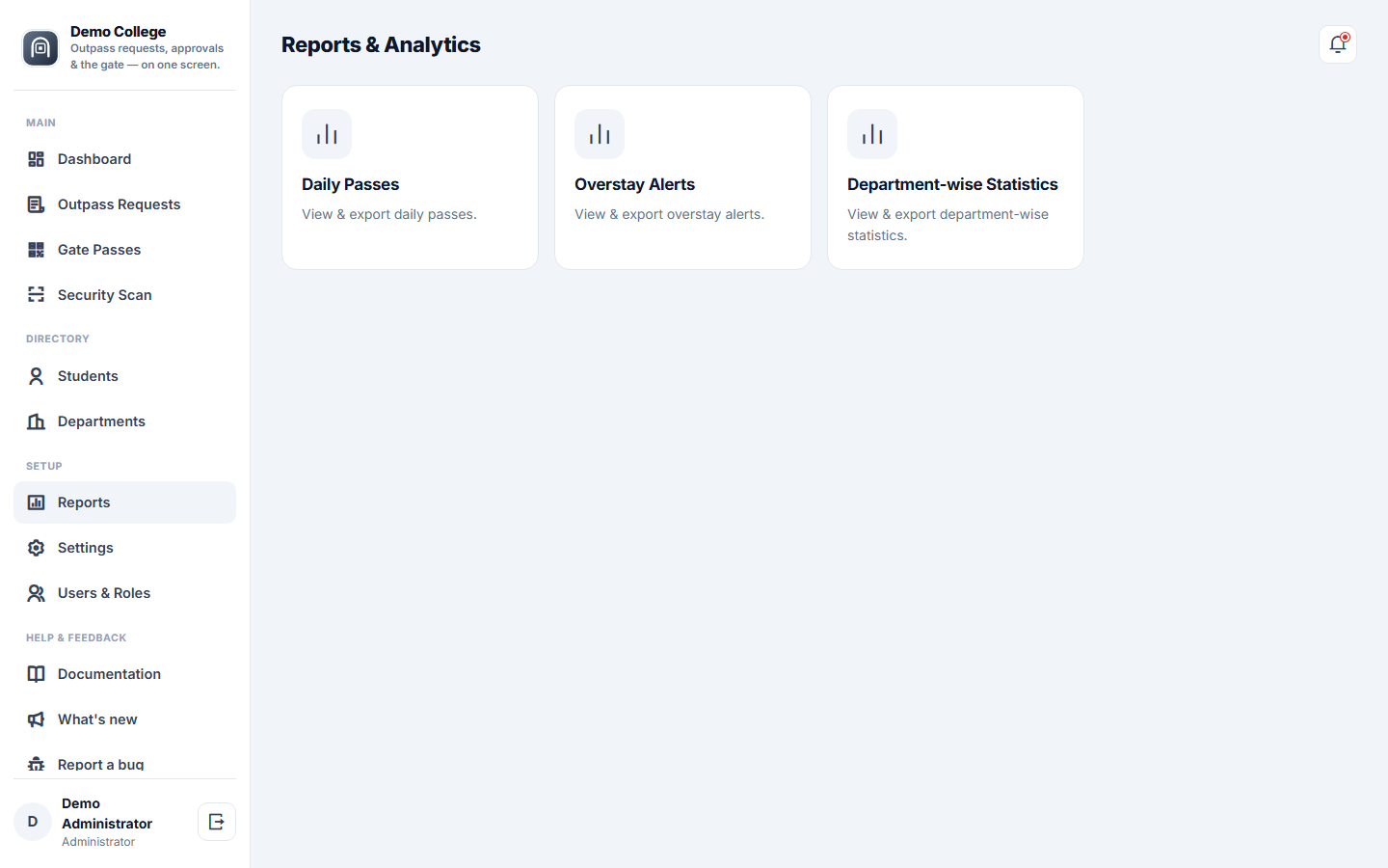 College Outpass & Gate Pass Management Software screenshot