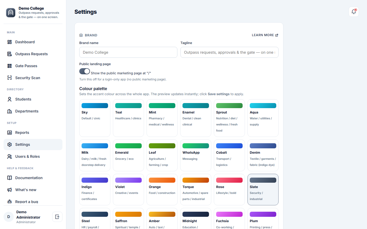 College Outpass & Gate Pass Management Software screenshot